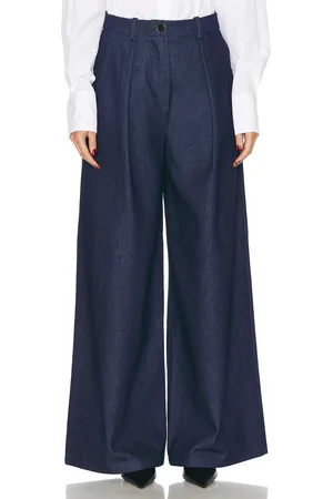 Rowen Rose Denim Pleat Pant in - Denim-Dark. Size 34 (also in 36, 38).