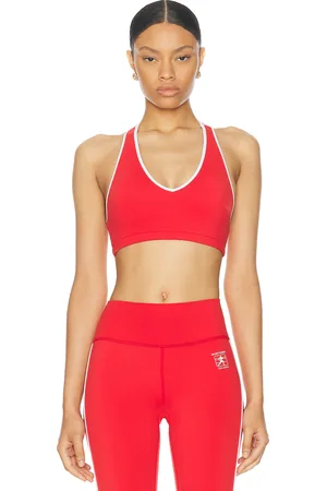 Sporty & Rich Runner Box V-Neck Sports Bra in - Red. Size L (also in M, S, XS).