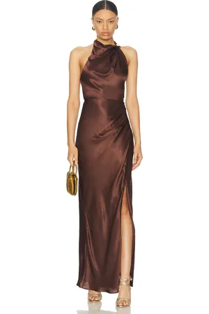 Nicholas Galilea High Neck Gold Trim Maxi Dress in - Chocolate. Size 2 (also in ).