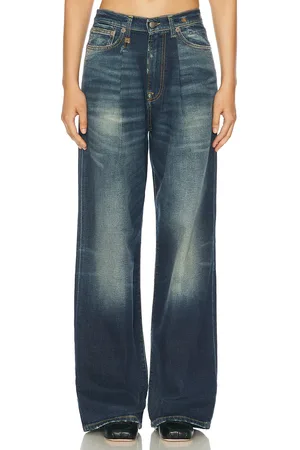 R13 Damon Pleated Baggy Leg in - Denim-Dark. Size 28 (also in 29, 30, 31).