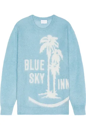 BLUE SKY INN Mohair Sweater With Palms in - Baby Blue. Size L (also in M, S).