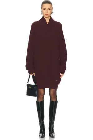 Victoria Beckham Shawl Neck Sweater Dress in - Wine. Size M (also in S).