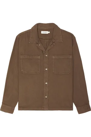 Frame Textured Terry Double Pocket Relaxed Shirt in - Brown. Size S (also in ).