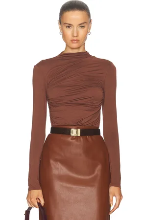 ENZA COSTA Viscose Jersey Twist Top in - Brown. Size L (also in S, XL, XS).