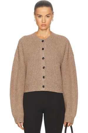 Leset Emma Rib Cardigan in - Beige. Size L (also in M, XL).