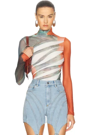 MUGLER Mesh Long Sleeve Top in - Multi. Size 34 (also in ).