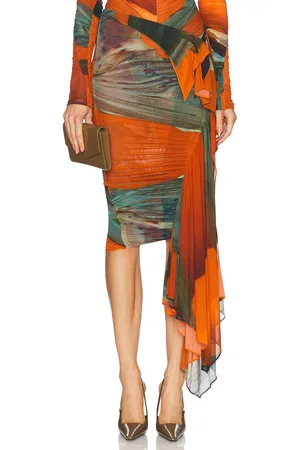 MUGLER Mesh Midi Skirt in - Orange. Size 34 (also in ).