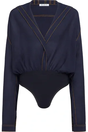 Alaïa Hooded Long Sleeve Bodysuit in - Navy. Size 34 (also in 36, 38, 40).
