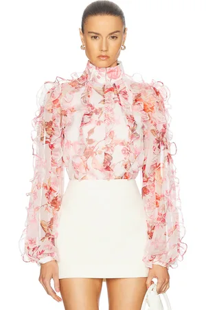 PATBO Floral Haze Ruffle Blouse in - Pink. Size S (also in ).