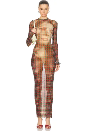 Jean Paul Gaultier Tartan Face Long Dress in Sepia Yellow Blue & Red - Red. Size S (also in XS).