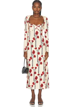JOHANNA ORTIZ Scarlet Letter Ankle Dress in Papaver Somniferum Ecru Red & Black - Cream. Size 2 (also in ).