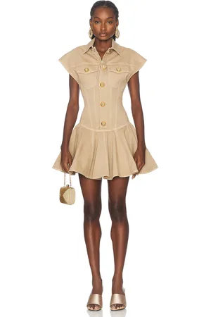 Balmain Cotton Canvas Flare Short Dress in - . Size 34 (also in 36).
