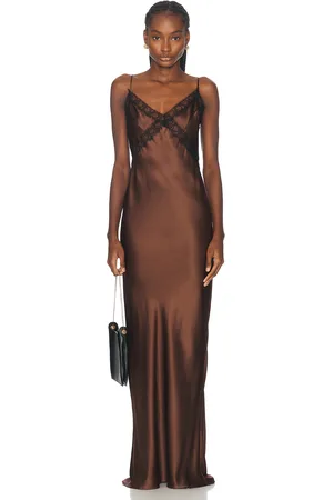 Kiki de Montparnasse Lace Inset Maxi Slip Dress in - Brown. Size L (also in ).