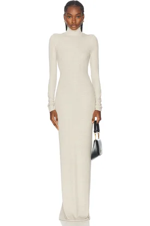 ÉTERNE Long Sleeve Turtleneck Maxi Dress in - Beige. Size L (also in S, XS).