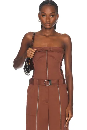 Simkhai Sasha Zip Up Bustier Top in - Brown. Size 0 (also in 2, 4, 6).