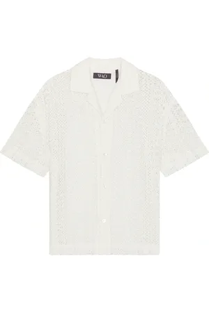WAO Crochet Lace Camp Shirt in - White. Size L (also in M, S, XS).