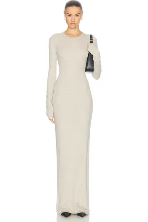 ÉTERNE Long Sleeve Crewneck Maxi Dress in - Beige. Size M (also in ).