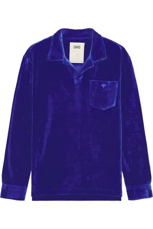Oas Velour Long Sleeve Polo in - Royal. Size L (also in M, S).