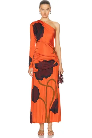 JOHANNA ORTIZ Brisa Beduina Ankle Dress in Papaver Somniferum Red Wine & Brown - Orange. Size 8 (also in ).