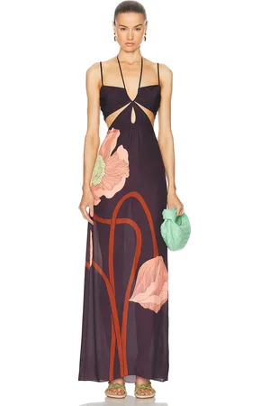 JOHANNA ORTIZ Sacred Plant Maxi Dress in Papaver Somniferum Purple Peach & Terracota - Purple. Size 6 (also in ).