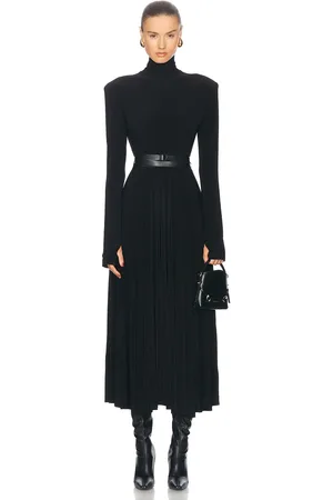 Norma Kamali Longsleeve Shoulder Pad Turtleneck Flared Dress in - . Size XL (also in ).