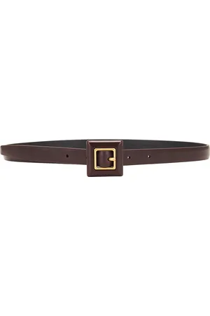 Saint Laurent Skinny Brushed Leather Belt in - Brown. Size 65 (also in 70, 75, 80, 85, 90).