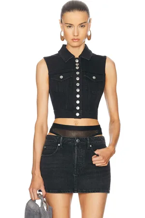 Alexander Wang Snap Front Trucker Vest Top in - Black. Size 0 (also in ).