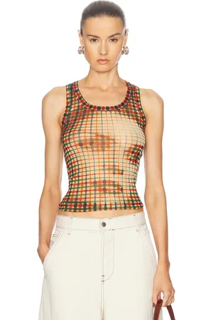 Jean Paul Gaultier Tartan Face Mesh Tank in Sepia Yellow Blue & Red - Yellow. Size XL (also in ).