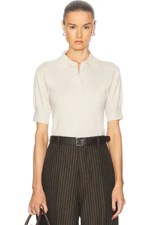 ÉTERNE Journey Cashmere Polo Top in - Beige. Size M/L (also in ).