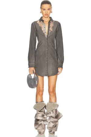 Diesel Sheer Mini Shirt Dress in - Grey. Size S (also in XS).