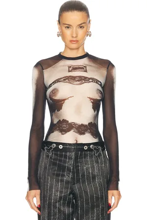 Jean Paul Gaultier Body Lace Mariniere Long Sleeve Top in Black Grey & White - Black. Size L (also in M, S, XS).