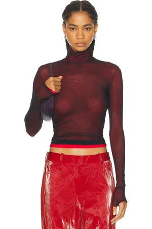PRISCAVera Turtleneck Long Sleeve Top in - Burgundy. Size M (also in S, XS).