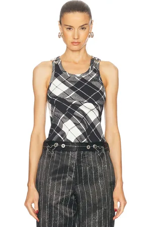 Jean Paul Gaultier Tartan Tank Top in Black Grey & White - Black. Size M (also in S, XS).
