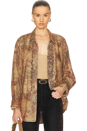 R13 Drop Neck Tuxedo Shirt in - Brown. Size L (also in S).