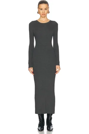 ENZA COSTA Silk Sweater Rib Crew Dress in - Grey. Size L (also in S).