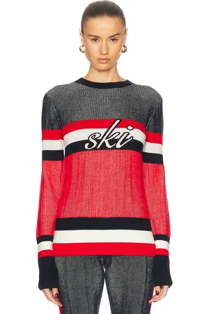 Perfect Moment Evie Sweater in Dark Charcoal Blue Red & Snow White - Red. Size L (also in M, S, XS).