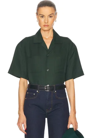 WAO Boxy Linen Shirt in - Dark Green. Size M (also in S).