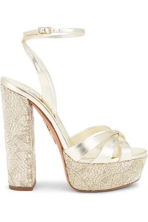 Aquazzura La Nuit 140 Plateau Sandal in - Metallic Gold. Size 39 (also in 39.5, 40, 41).