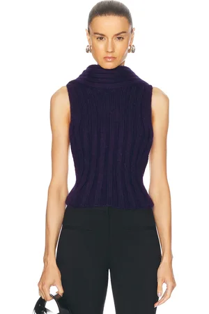 AREA Sleeveless Twisted Knit Top in - Navy. Size L (also in M, S, XL, XS).