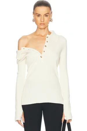 Courrèges Multi-buttons Light Wool Polo Top in - Neutral. Size L (also in M, S, XS).