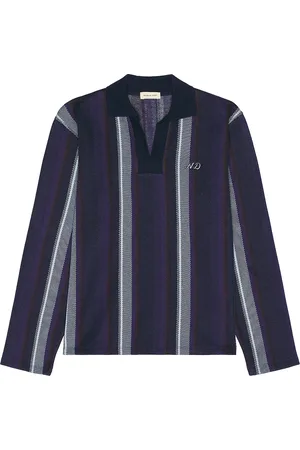 Nicholas Daley Long Sleeve Striped Polo in - Blue. Size L (also in M, S, XL/1X).