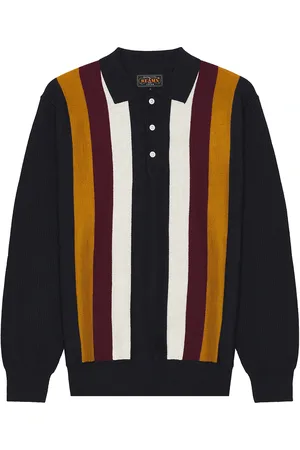 Beams Knit Polo Stripe in - Blue. Size L (also in S).