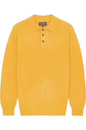 Beams Knit Polo 9g Sweater in - Lemon. Size L (also in M, S, XL/1X).