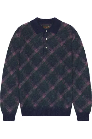Beams Knit Polo Stripe in - Blue. Size XL/1X (also in ).