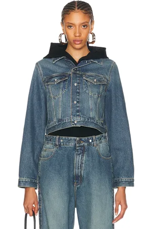 Alaïa Hooded Denim Jacket in - Denim-Medium. Size 38 (also in 40).