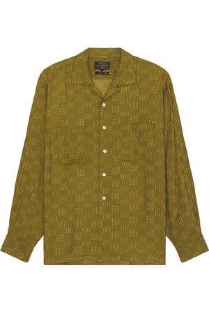 Beams Open Collar Shirt Jacquard in - Green. Size S (also in ).