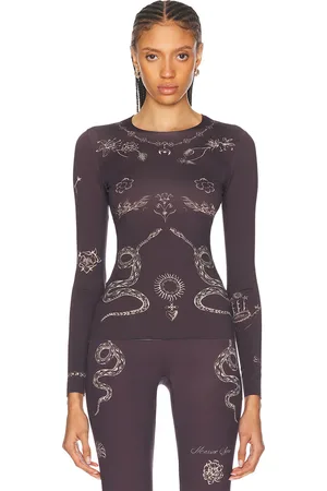 Marine Serre Tattoo Printed Jersey Second Skin Crew Neck Top in - . Size XS (also in ).