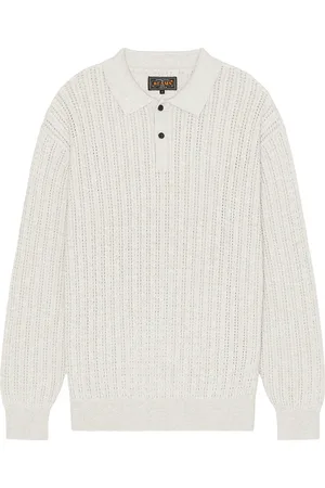 Beams Knit Polo Cable in - Light Grey. Size L (also in ).