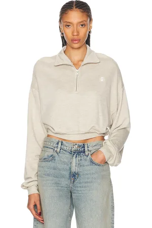 ÉTERNE Cropped Half Zip Sweatshirt in - Beige. Size L (also in XL, XS).