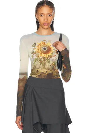 MONSE Printed Mesh Top in - Baby Blue. Size L (also in S, XS).